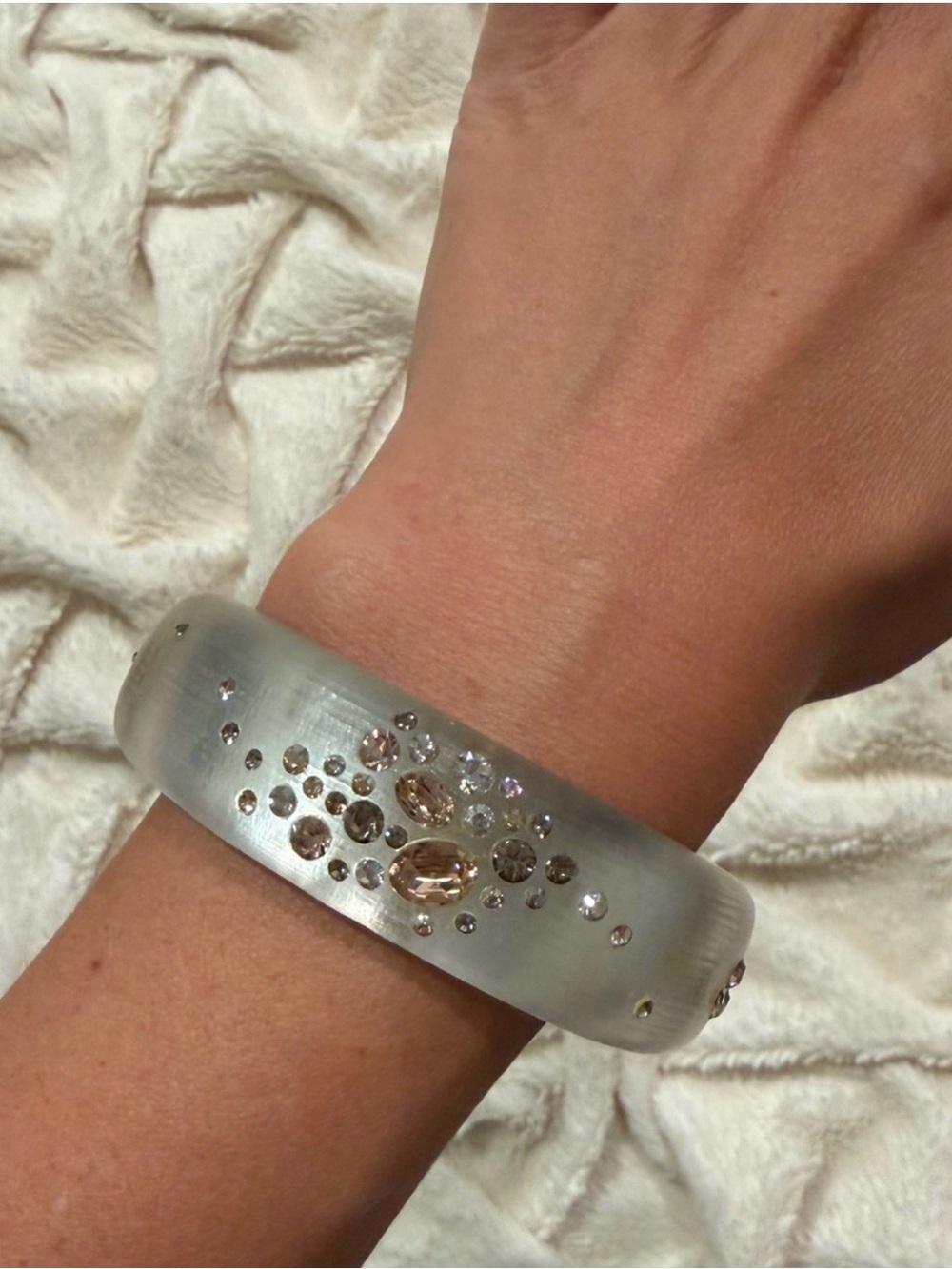 Alexis Bittar Frosted Lucite Bracelet with pink and Clear Crystals